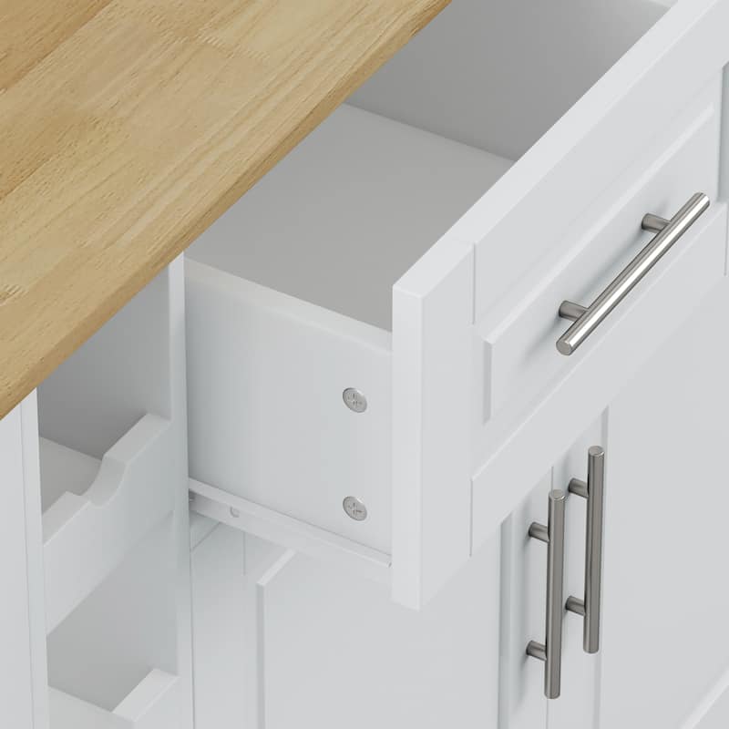 Anmytek Multifunctional Storage Kitchen Island Cart with Foldable Rubberwood Tabletop, Cabinet, Drawers, Spice Rack