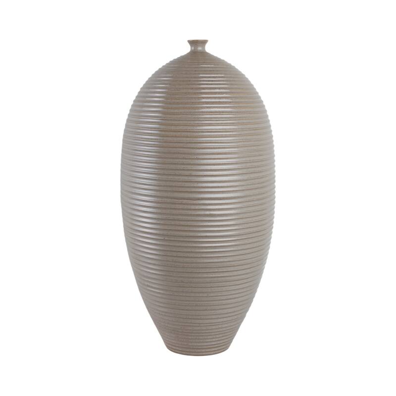 Pottery Floor Vase Ribbed Elongated Silhouette Tall Flower - 28" Beige