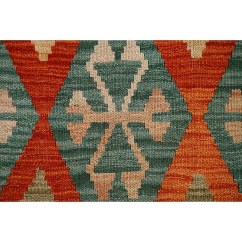 Hand Woven Oriental 100% Wool Carpet Southwestern Geometric Oranges & Rust Kilim Area Rug - 9' 9'' X 6' 5''