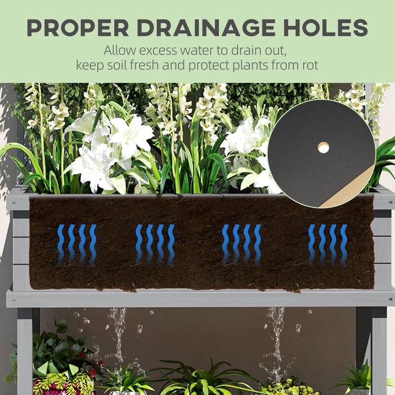 Outsunny Raised Garden Bed with Trellis for Climbing Plants, Vegetable, Grape Vines, Flowers, Wood Planter with Legs