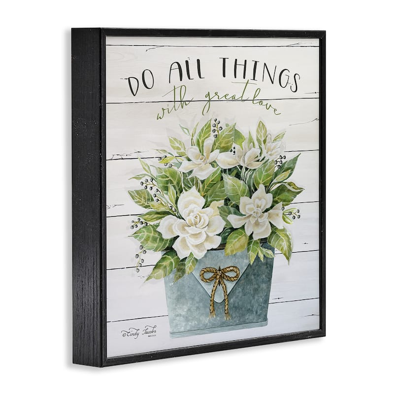 Stupell Do All Things With Great Love Floral Magnolia Pail Planked Look, 12 x 12, Design By Artist Cindy Jacobs - Multi-Color