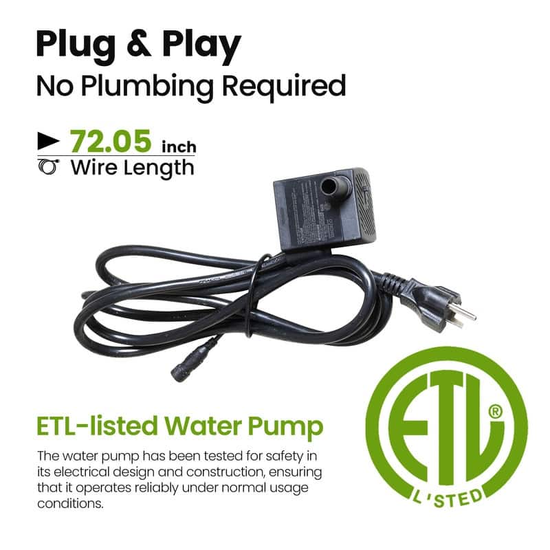 1.5lbs Easy to Move Ribbed Grey Fountain with Pump LED Light Indoor Outdoor Use