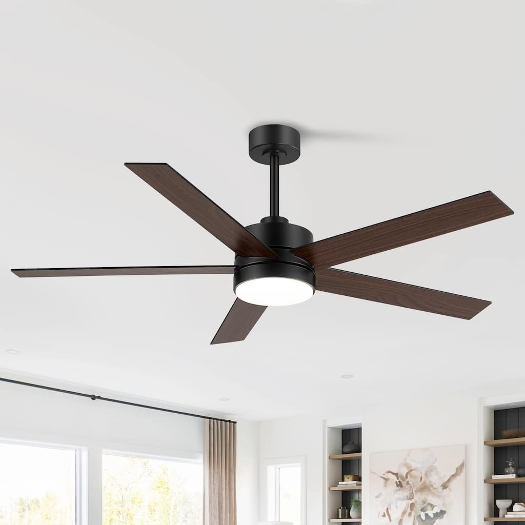 56 Inch 5-Blade LED Ceiling Fan with Light Remote and 2 Downrods