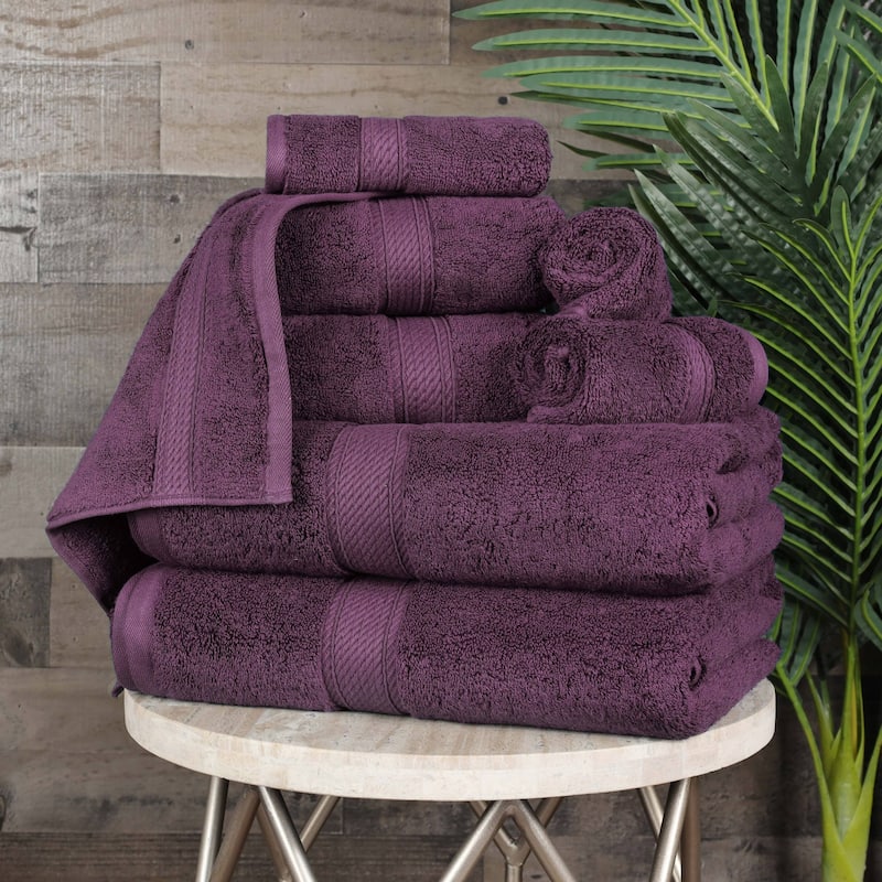 Superior Egyptian Cotton Pile Heavyweight 8-Piece Towel Set - Plum