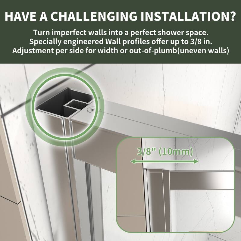 Modland 42''/48''/54''/60''W x 71''H Frameless Pivot Swing Shower Door Enclosure with 1/4" SGCC Tempered Glass Door
