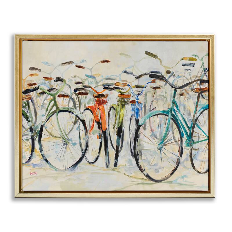Stupell Abstract Expressive Bicycles Framed Floater Canvas Wall Art Design By Dusza - 21 x 17 - Gold
