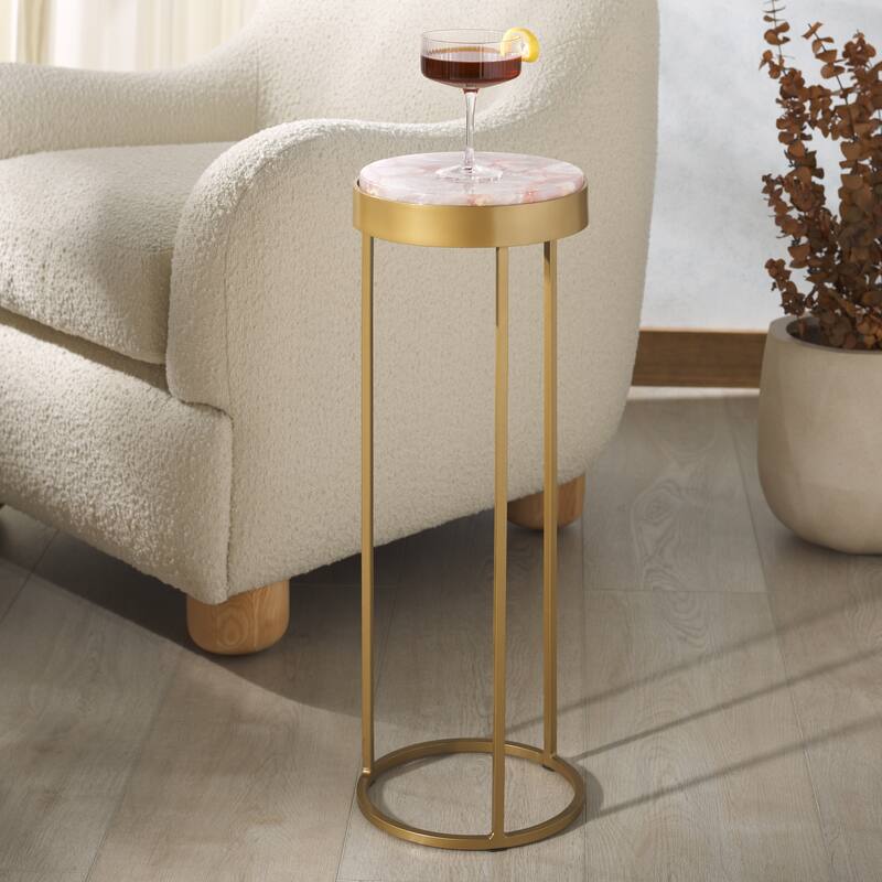 SAFAVIEH Couture Roseclaire Stone Drink Table (Fully Assembled) - 10"W x 10"D x 24"H - Gold/Light Pink