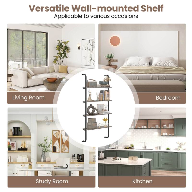 Costway 1/2 PCS 4-Tier Wall-mounted Ladder Shelf Display Bookshelf
