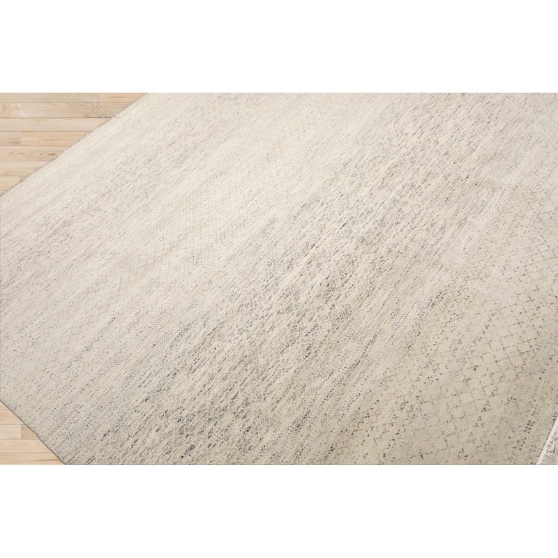 Beige Tibetan Wool & Bamboo Silk Hand Knotted Rug Geometric Style - 8' x 10'