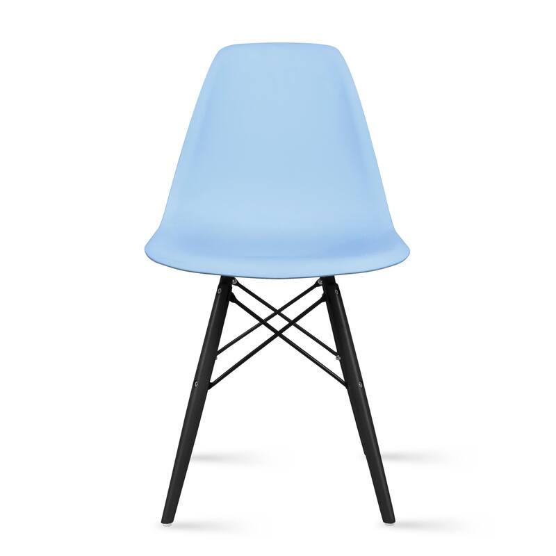Set of 2 Modern Plastic Eiffel Side Chairs – Armless Molded Shell with Black Wood-Look Eiffel Legs for Dining, Office & Accent - Blue