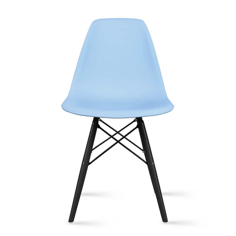 Designer Plastic Eiffel Chair Natural Wood Legs Retro Dining Armless With Back Desk Accent Living Room Side Dowel DSW - Blue