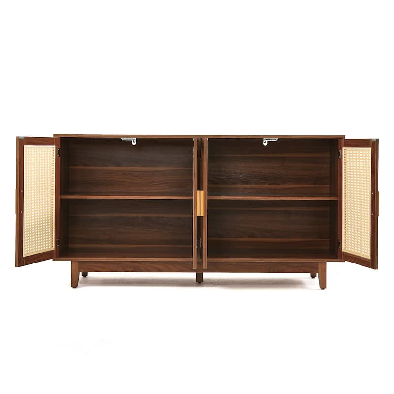 Wood TV Stand for up to 60" TVs with Four Rottan Doors