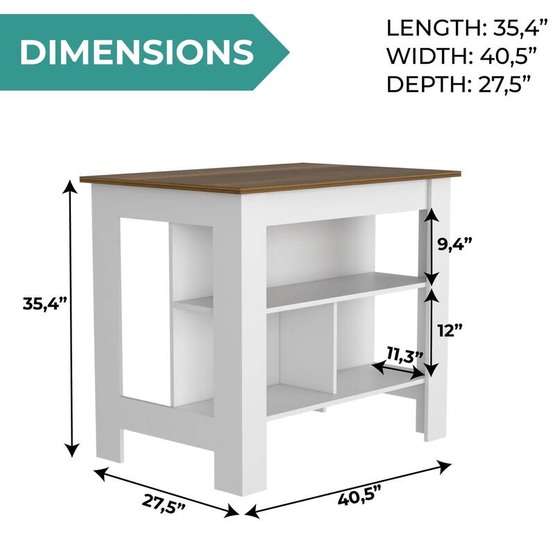 TUHOME Cala 3-Shelf Wooden Casual Kitchen Island