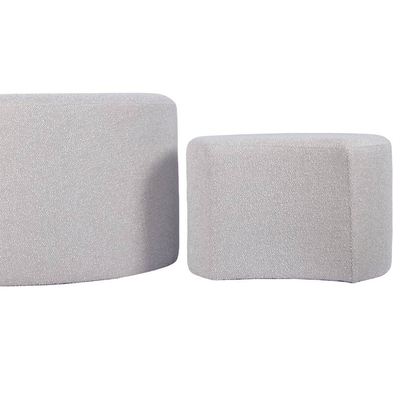 Upholstered Nesting Coffee Table Set of 2, Round Fabric Coffee Tables, Modern Side Tables Accent End Table Footrest Ottoman