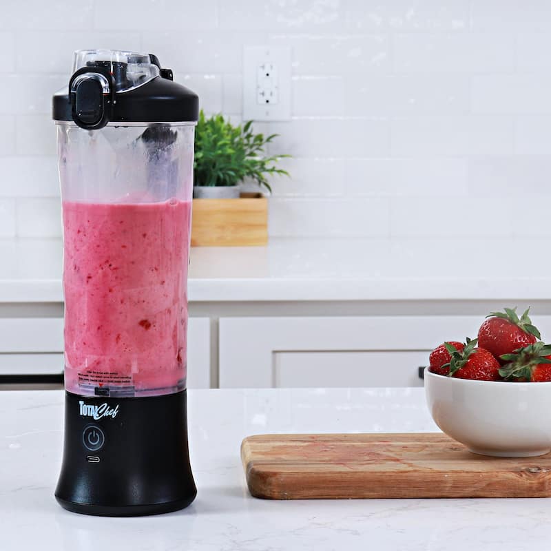Total Chef Cordless Portable Blender, 20 oz (600 mL) Personal Blender, USB Rechargeable, Black