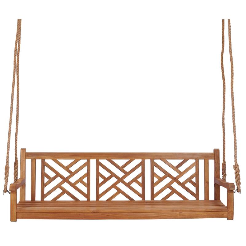 Chic Teak Chippendale Teak Wood Triple Porch Swing, 72 inch