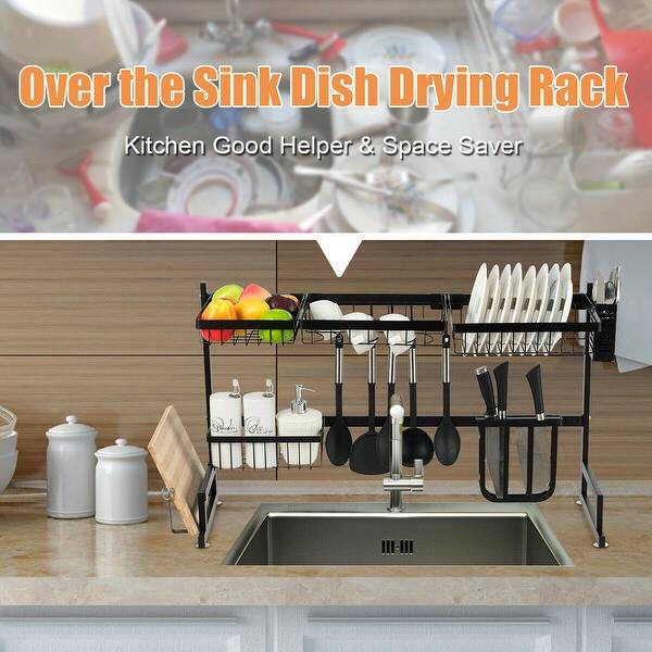 Shop Gymax 2 Tier Dish Drying Rack Over Sink Drainer Shelf Kitchen