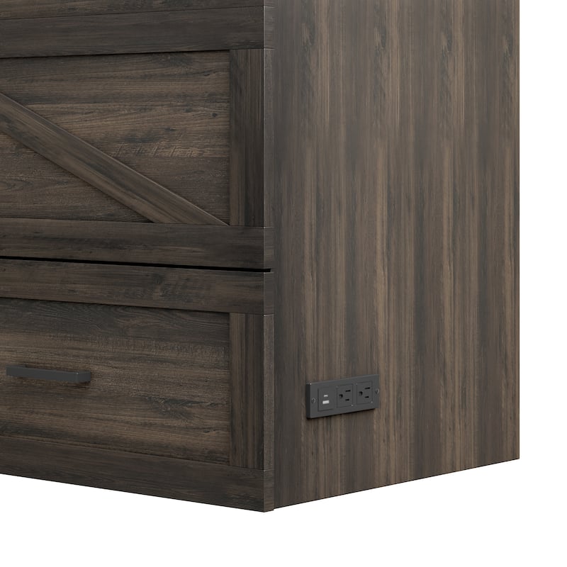 Full Size Farmhouse Murphy Cabinet Bed with Charging Station