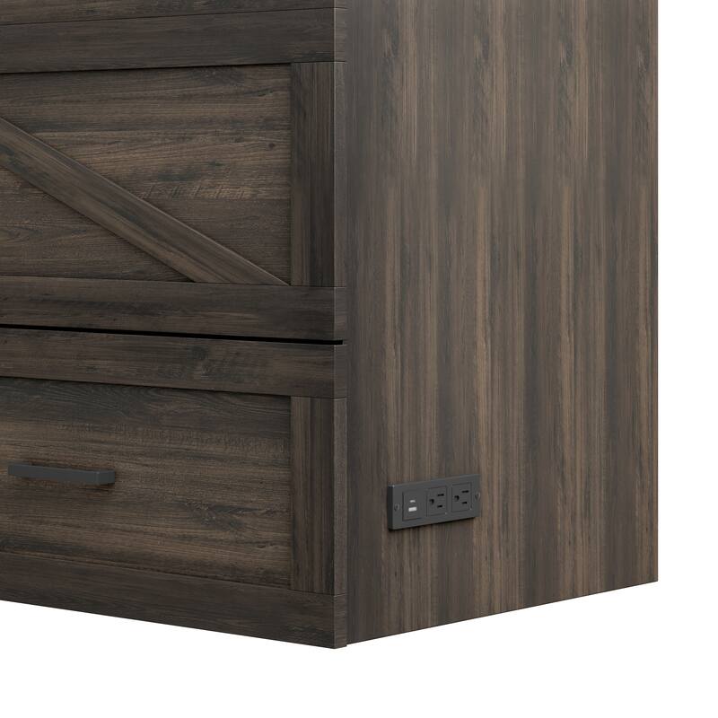 Wooden Foldable Murphy Cabinet Bed Platform Bed Bottom Large Storage Drawer Side with Outlets and USB Ports