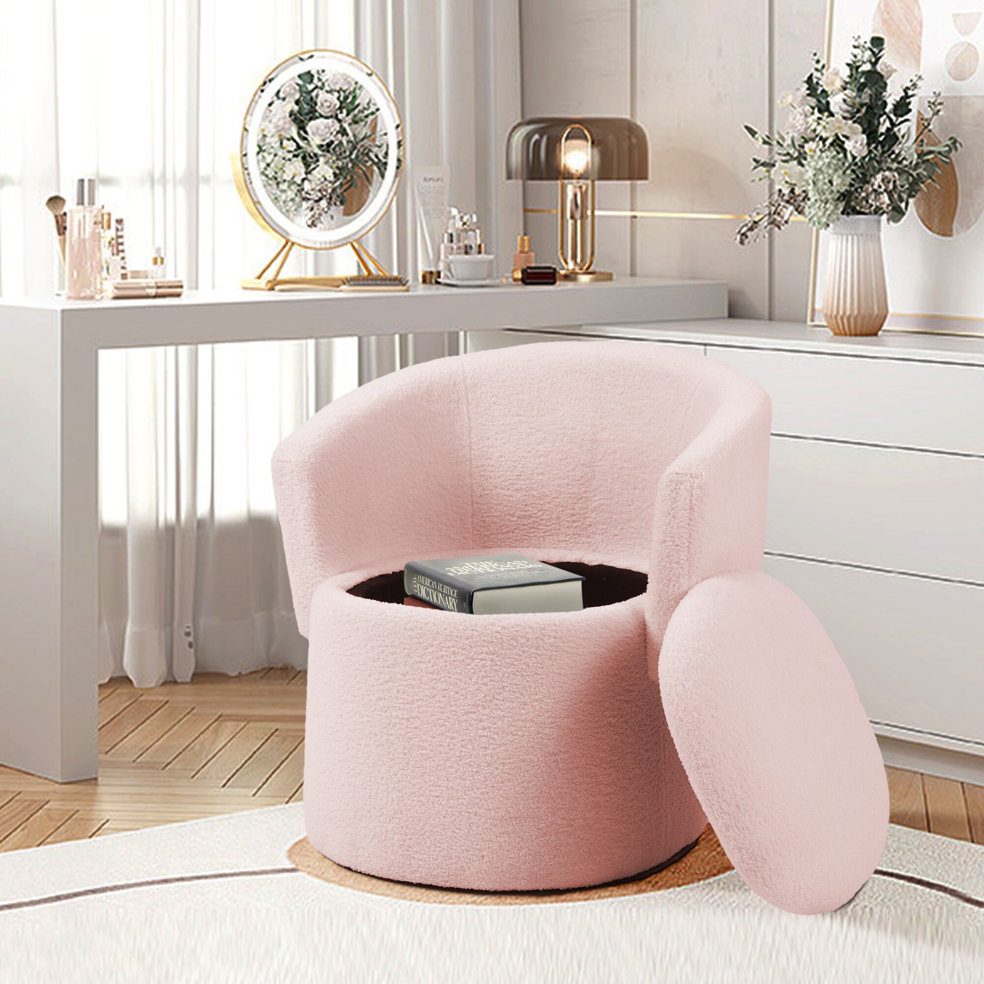 Single Flip-Back Round Storage Stool Accent Chair - Bed Bath
