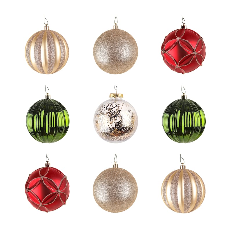 National Tree Company 4 in.Christmas Ball Ornaments, Red, Green and Silver, Set of 9 - 4 in