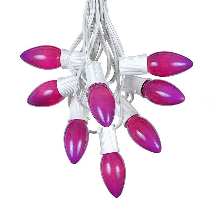 25 Foot C9 Ceramic Christmas Light Set, Hanging String Lights, White Wire - Purple