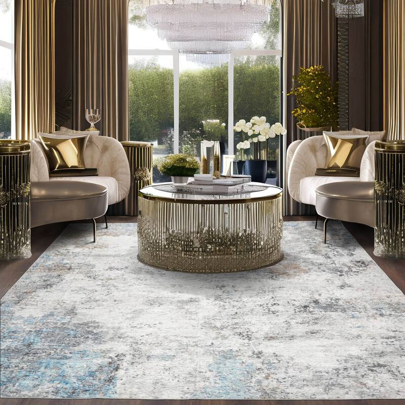 LoomBloom Washable Polyester Area Rug Beige Contemporary Machine Made - 9'  x 12'