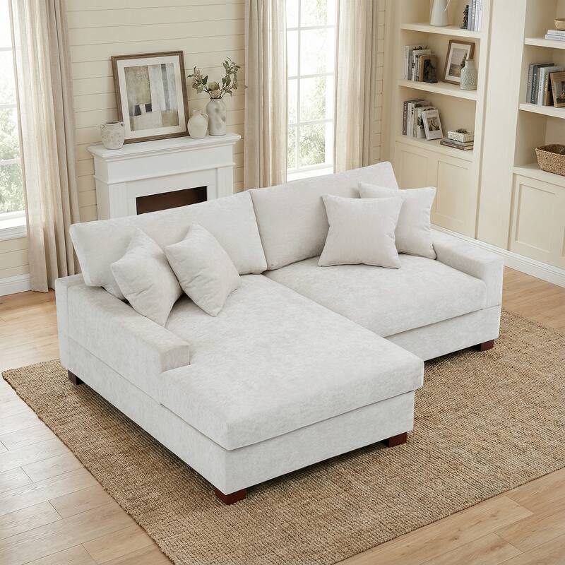 2 Set Chenille Upholstered Modular Sectional Sofa Chaise with Pillows