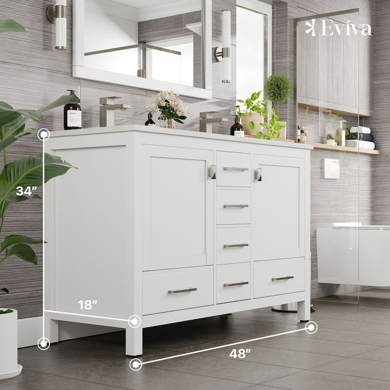 London 48"W DS Bath Vanity with Carrara Quartz Top & Porcelain Sink