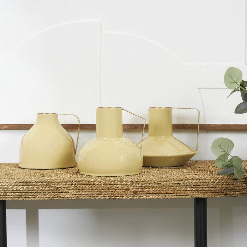 Metal Abstract Enameled Decorative Vase with Varying Shapes - Set of 3 Yellow or Blue - CosmoLiving by Cosmopolitan
