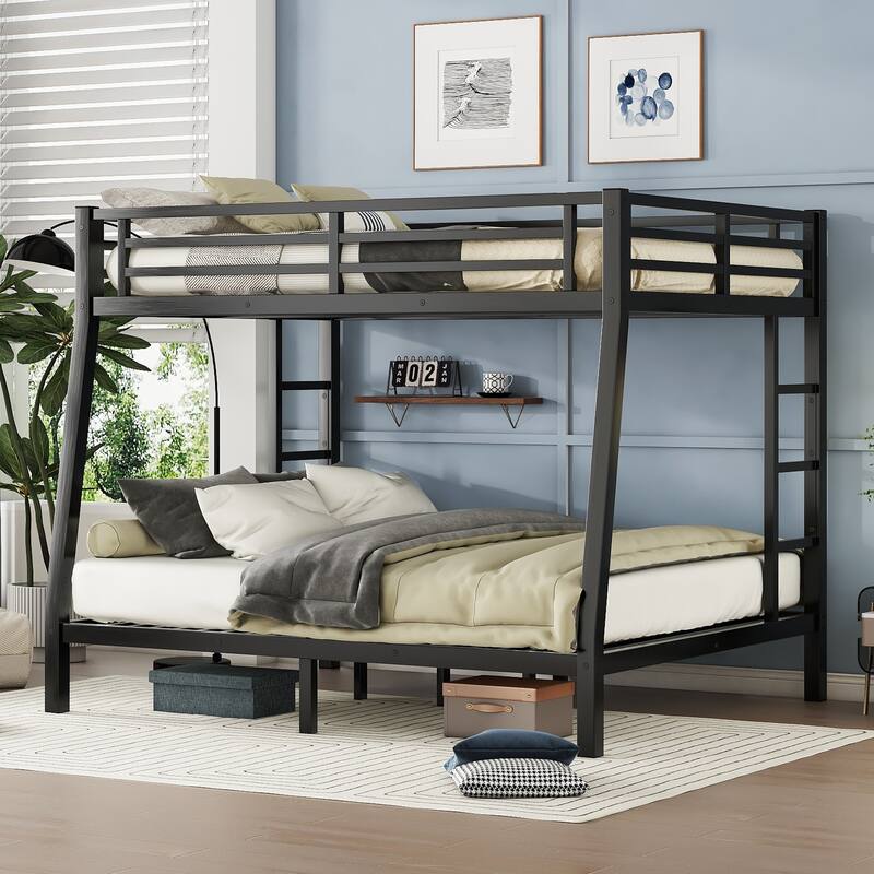 Full XL Over Queen Bunk Bed for Kids Teens Adults with 2 Side Ladders and Safety Guardrails, No Box Spring Needed