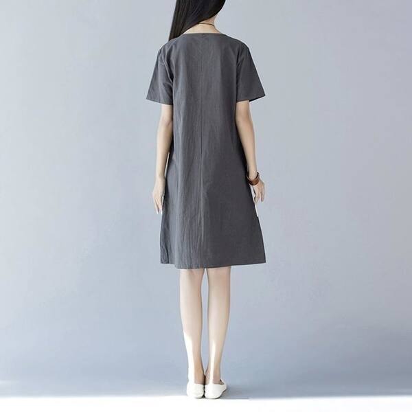 Shop 2018 Summer Cotton And Linen Dress Short Sleeve O Neck A Line