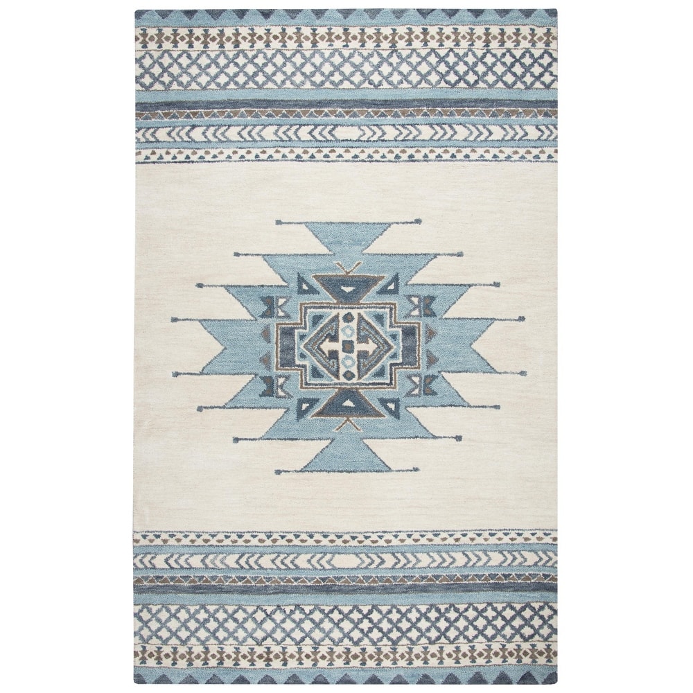 Alora Decor Ryder Ivory, Tan, Aqua, and Grey Hand-tufted Wool Rug