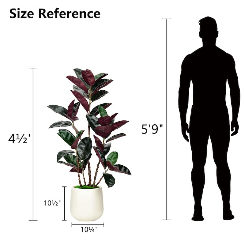 4.5 ft. Artificial Rubber Tree in White Decor Pot for Home Decor - 4.5 ft.