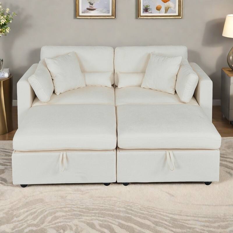 Chenille Modular Sectional Sofa with Dual Ottomans, Right-Arm Chaise and 500lb Weight Capacity