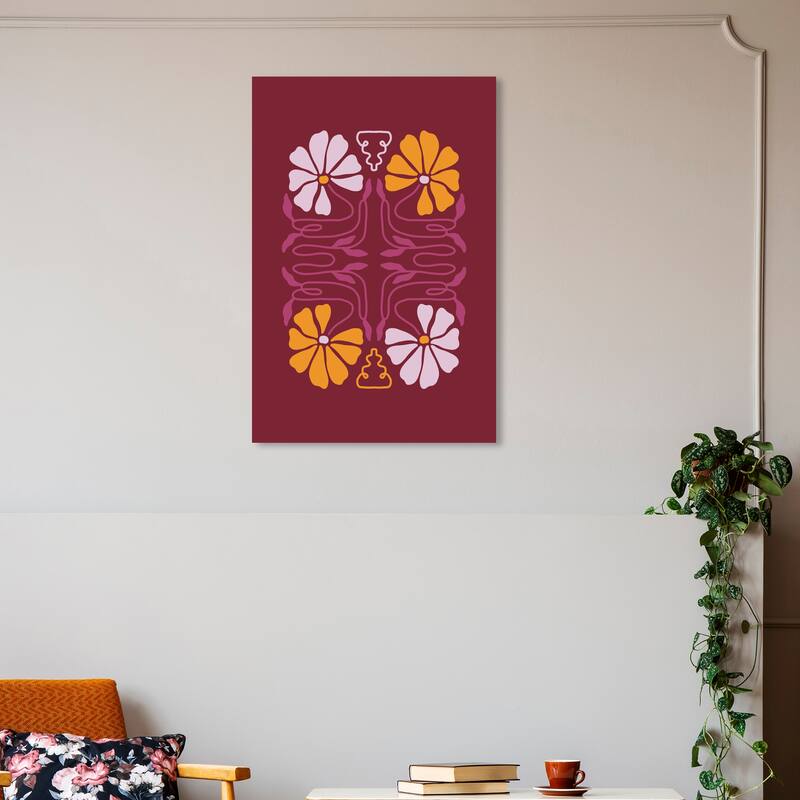 Wynwood Studio Canvas Floral and Botanical Flower Vine Decor Brown and Maroon Modern & Contemporary Wall Art Canvas Print