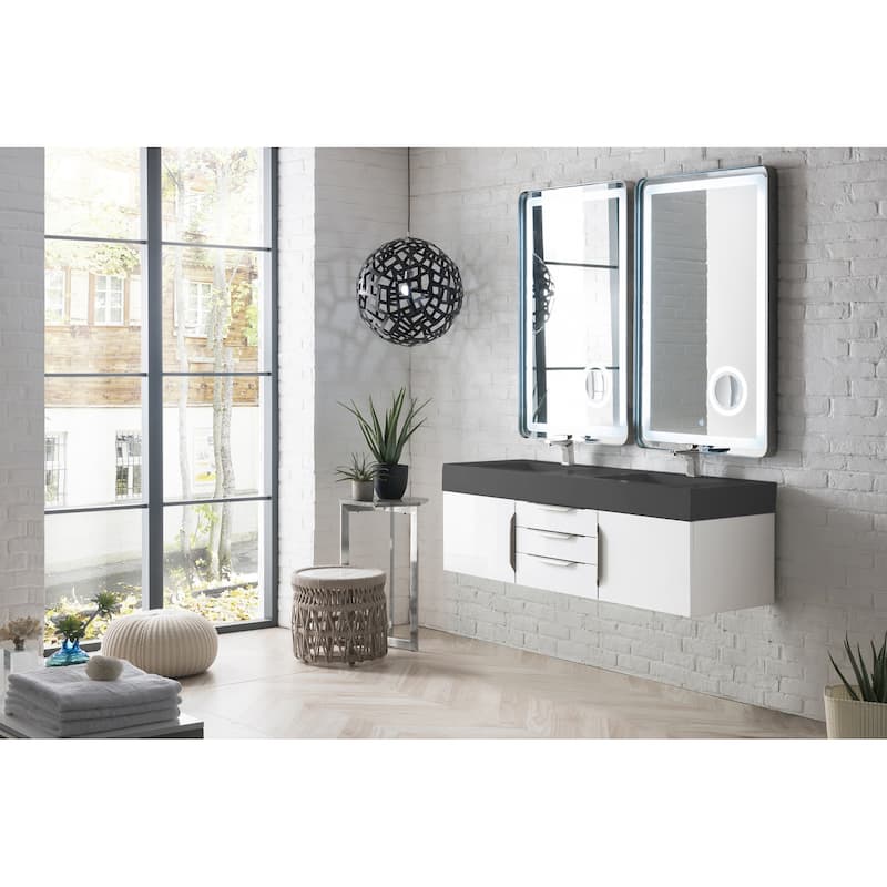 James Martin Vanities Mercer Island 59" Double Vanity, Glossy White with Brushed Nickel Hardware