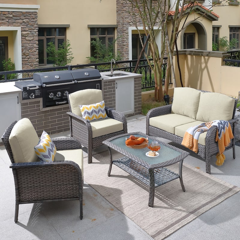 XIZZI 4-piece Outdoor Patio Furniture Conversation Set with Table - Beige