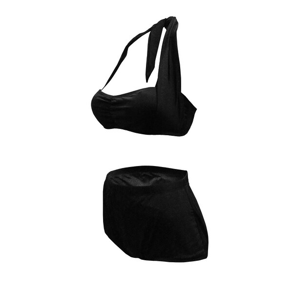 Retro Bandeau Bikini with High Waist Brief in Solid Black