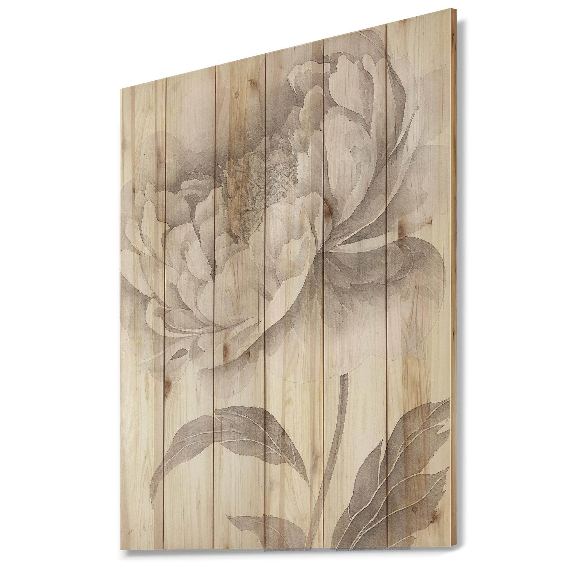 Designart 'Blossoming Peony In Shades Of Gray II' Floral Peony Wood ...