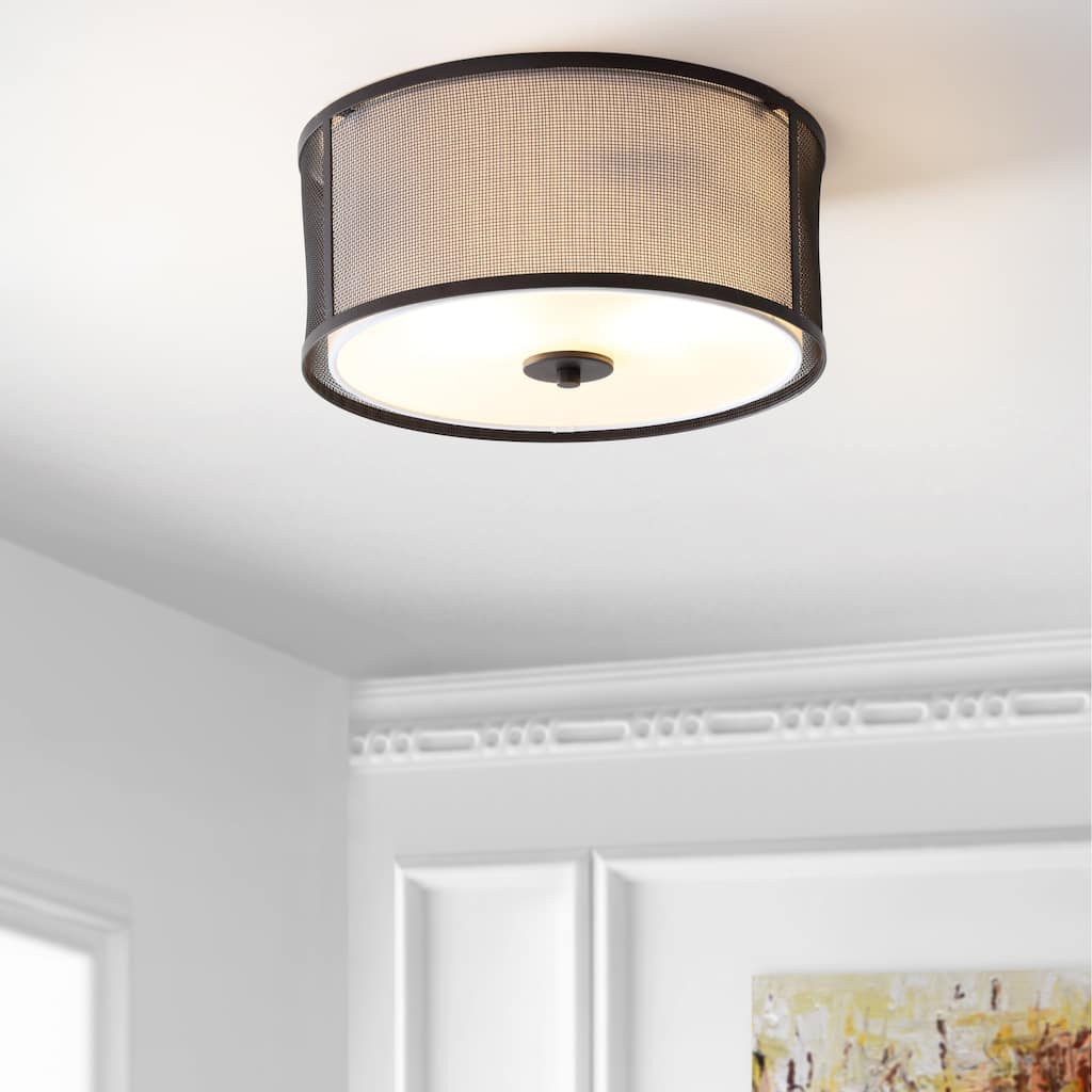 SAFAVIEH Lighting Sofka Brass Led Flush Mount - 14" x 14" x 6.3" - Dark Grey/White - 14Wx14Dx6H