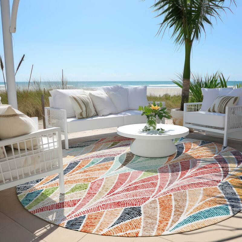Machine Washable Indoor/ Outdoor Chantille Modern Mosaic Rug - Orange - 8' x 8'