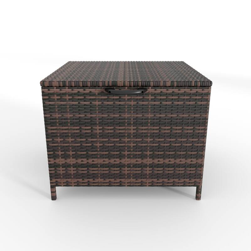 Outdoor Storage Box, 80 Gallon Rattan Deck Box with Support Frame and Wheels - 80 Gallon