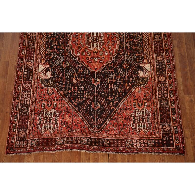 Black Tribal Shiraz Persian Vintage Area Rug Handmade Wool Carpet - 5'4"x 8'0"