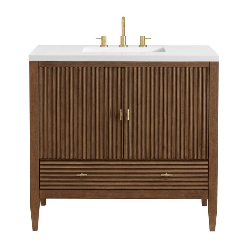 James Martin Vanities 485-V36-3WZ Myrrin 36" Single Basin Wood Vanity - Mid-Century Walnut - Walnut Finish