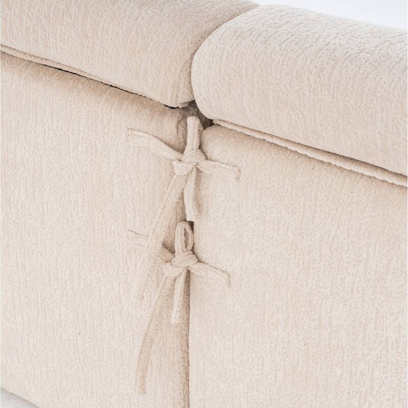 4-seater Apricot Cream Compression Sofa, Fabric and Foam+Spring, 103x36x30 inches