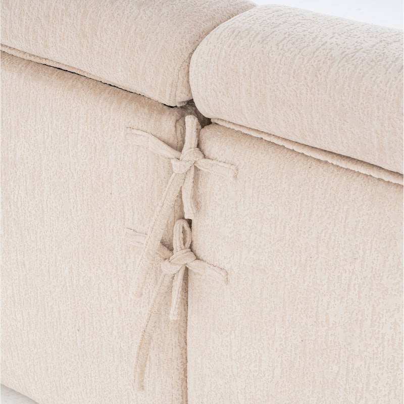 Chenille Fabric 4 Seater Sectional Sofa, Full Sponge Compression Sofa, Upholstered Sofa with Armrests & 2 Pillows