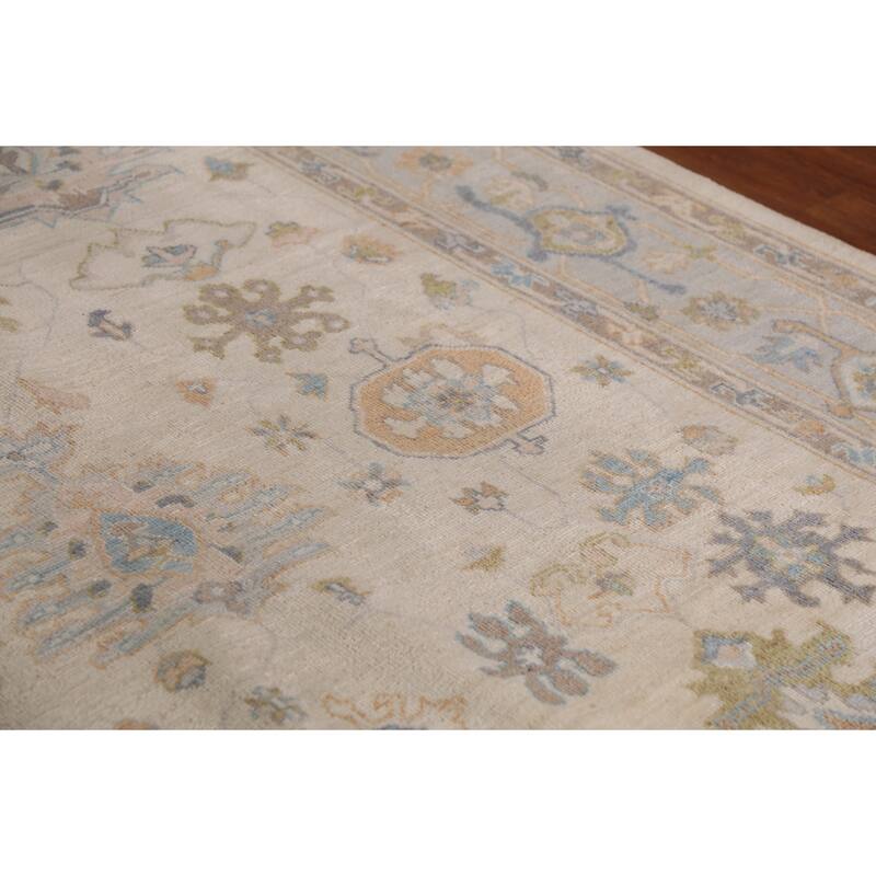 Ivory Oushak Vegetable Dye Turkish Area Rug Handmade Wool Carpet - 6'3"x 9'0"