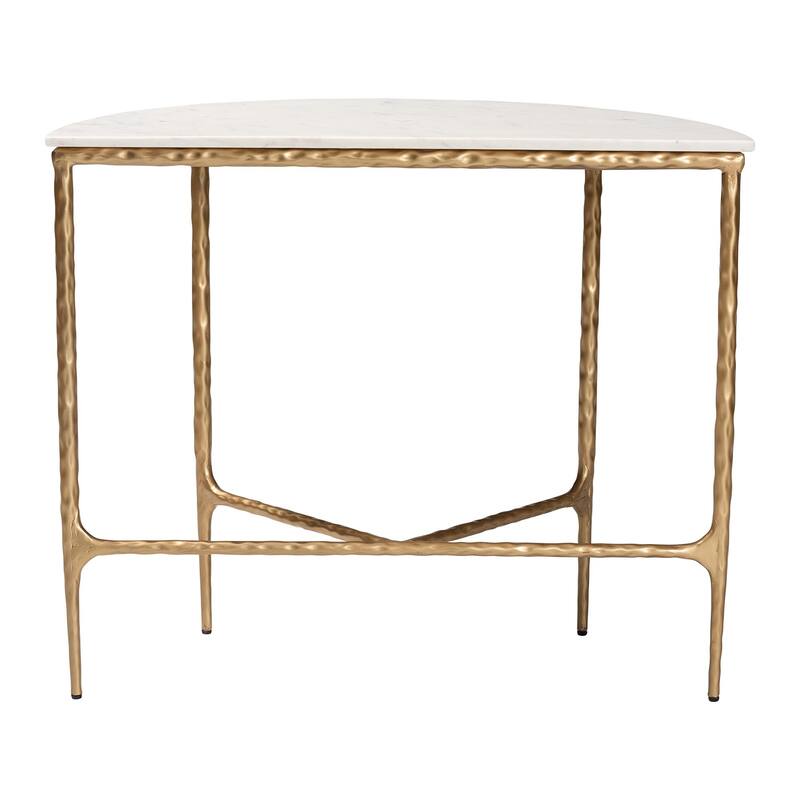 Akanji Marble Console Table - Modern Rustic Accent Table with Hand-Forged Metal Frame and Half-Moon Tabletop