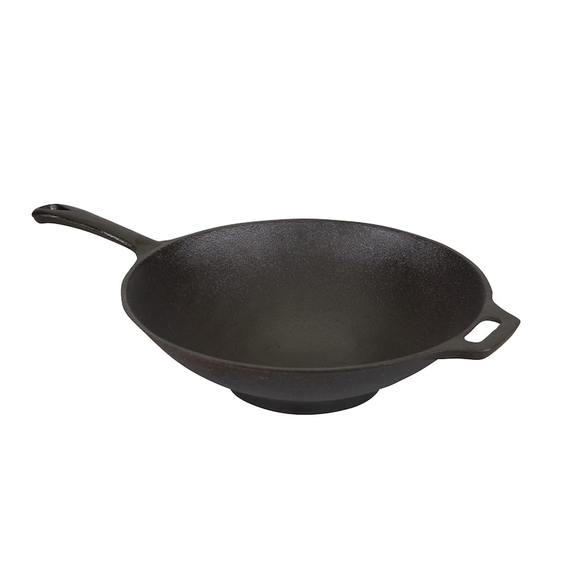 Stansport Pre-Seasoned Cast Iron Wok 12.5" Diameter - 13" L x 13" W x 3.5" H - 13" L x 13" W x 3.5" H - Dark Grey